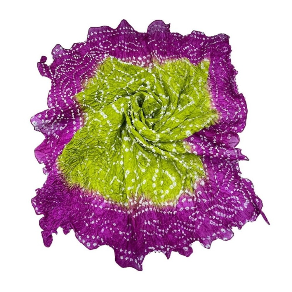 Crinkle Square Scarf Green Purple 24 x 27 Inches Women